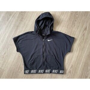 Nike Big Girl’s Y2k Short Sleeve Logo Hoodie Dri-fit Activewear size L Black